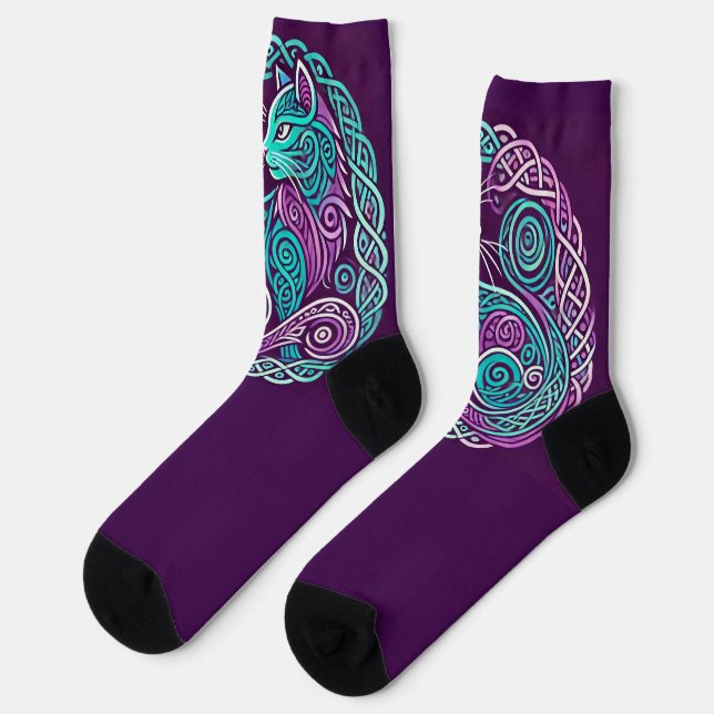 Aquamariner und Lila Katzenkreis Socken (Linkes Detail)