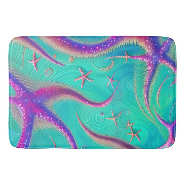 Aquamariner und Lila Starfish Beachy Badematte (Vorderseite)