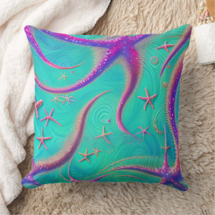Aquamariner und Lila Strand von Starfish Themed Kissen