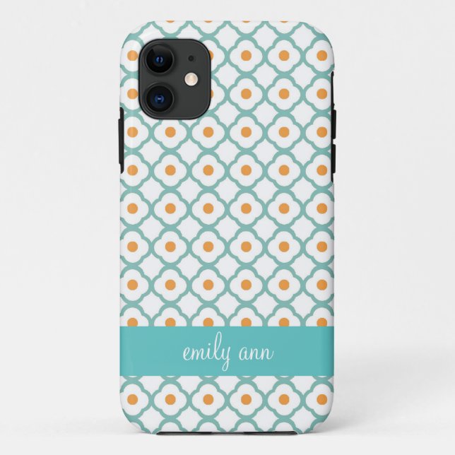 Aquamariner und orange Punkt Quatrefoil iPhone4 Case-Mate iPhone Hülle (Rückseite)