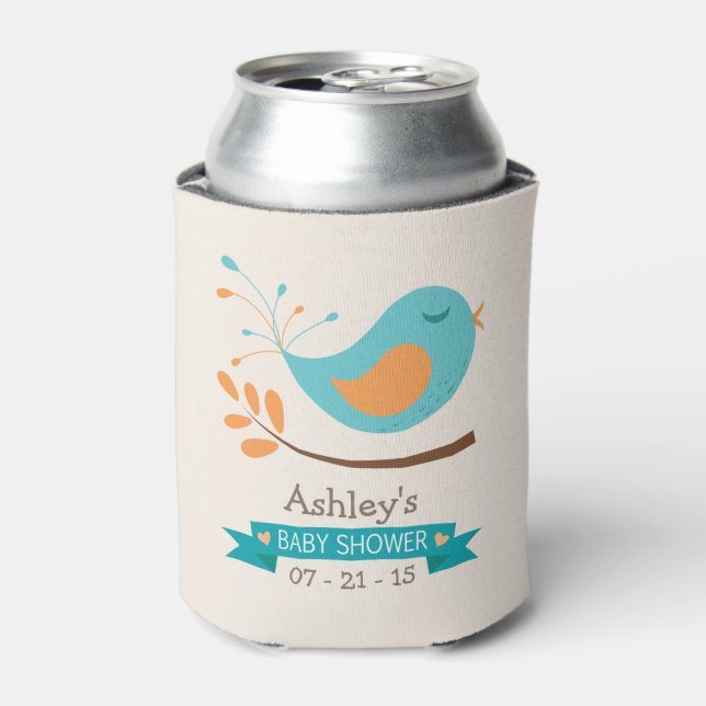 Aquamariner und orangefarbener Vogel auf ZweigBaby Dosenkühler (Kanne Vorderseite)