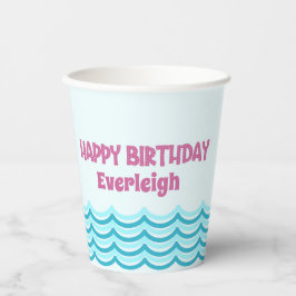 Aquamariner und rosa Baden Geburtstagsparty Cup Pappbecher