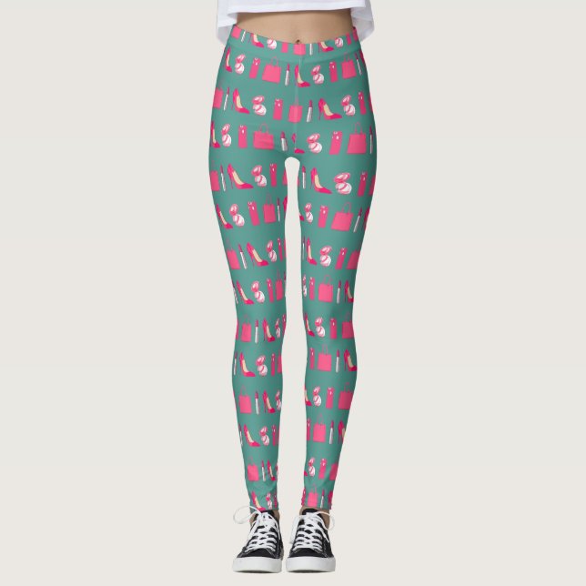 Aquamariner und rosa girly Sacheentwurf Leggings (Vorderseite)