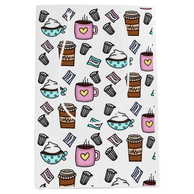 Aquamariner und rosa niedlicher Kaffee Mittlere Geschenktüte (Vorderseite)