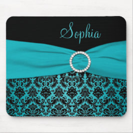 Aquamariner und schwarzer Damast Mousepad