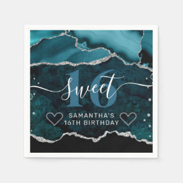 Aquamariner und silberer Glitzer Agate Marble Swee Serviette