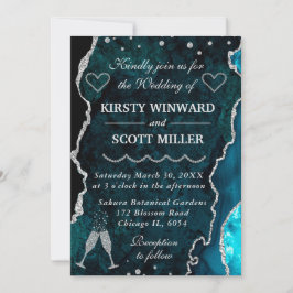Aquamariner und silberer Glitzer Agate Marble Wedd Einladung