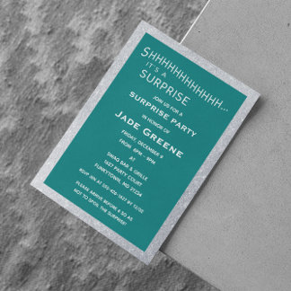 Aquamariner und silberer Glitzer Überraschung Part Einladung