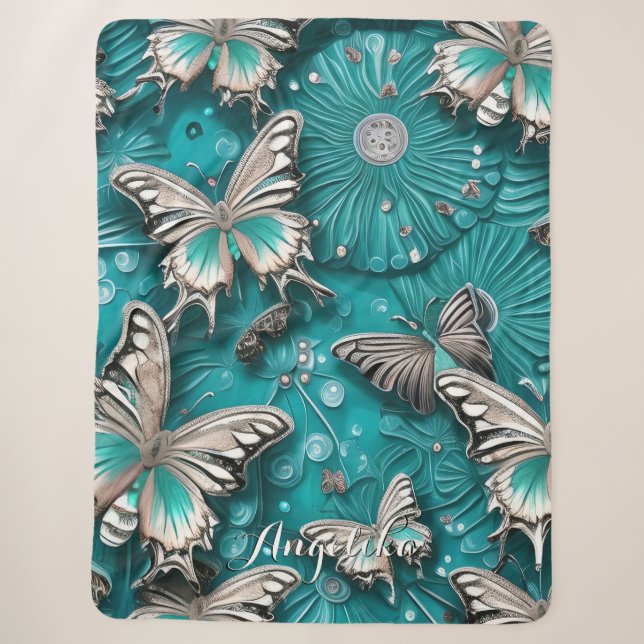 Aquamariner und silberer Individuelle Name Sherpadecke (Vorderseite)