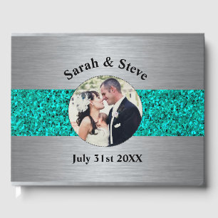 Aquamariner und silberer Sparkle Wedding Fotograf Gästebuch