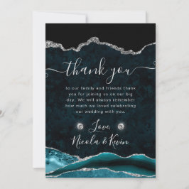 Aquamariner und Silberner Glitzer Agate Wedding Dankeskarte