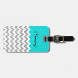 Aquamariner und silberner Imitat-Glitzer Zickzack Gepäckanhänger