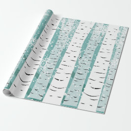 Aquamariner und weißer Birkenbaum im Winter japani Geschenkpapier