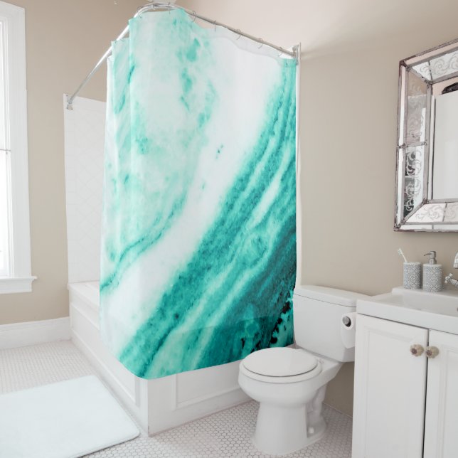 Aquamariner und weißer Marmor Duschvorhang (Beispiel)
