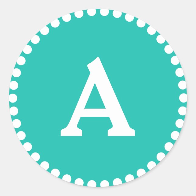 Aquamariner und weißer Personalisierter Monogramm- Runder Aufkleber (Vorderseite)