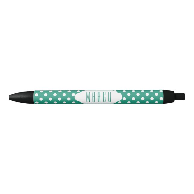 Aquamariner und weißer Polkapunkt-Gewohnheitsstift Kugelschreiber (Vorderseite)