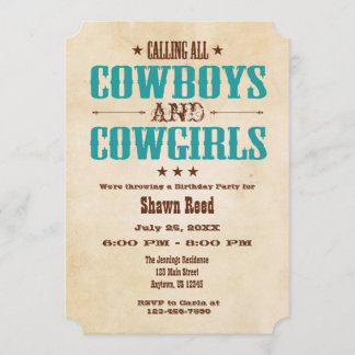 Aquamariner Vintager Cowboy Einladung zum Geburtst