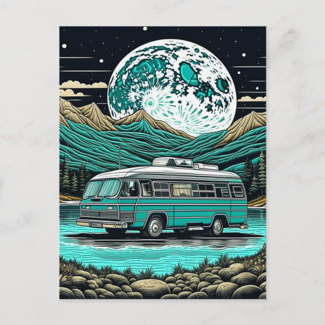 Aquamariner Vintager RV Camper im Berg Retro Postkarte (Vorderseite)