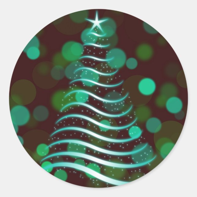 Aquamariner Weihnachtsbaum von Ribbon auf Holiday  Runder Aufkleber (Vorderseite)