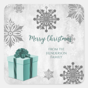 Aquamariner Weihnachtsgeschenksticker Quadratischer Aufkleber