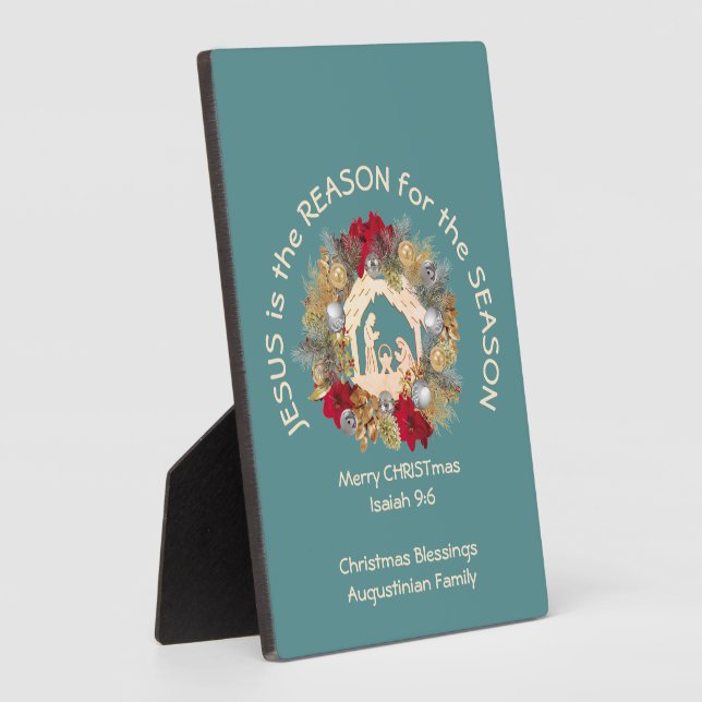 Aquamariner WeihnachtsJESUS IST DIE REASON Plaque Fotoplatte (Seite)