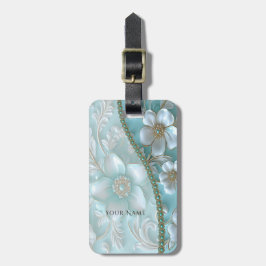 Aquamariner weißer Blumenkoffer Gepäckanhänger