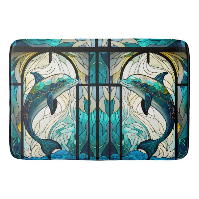 Aquamariner weißer Dolphin-Look aus festem Glas Badematte (Vorderseite)
