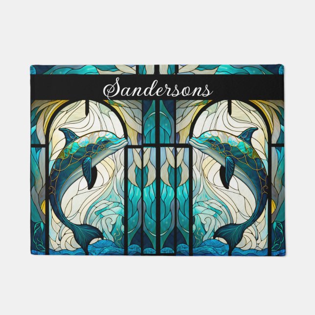 Aquamariner weißer Dolphin-Look aus festem Glas Fußmatte (Vorderseite)