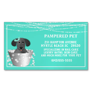 Aquamariner weißer Hund in Tub Pet Groomer Magnetische Visitenkarte