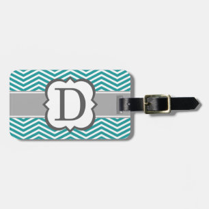 Aquamariner weißer Monogramm-Buchstabe D Zickzack Gepäckanhänger
