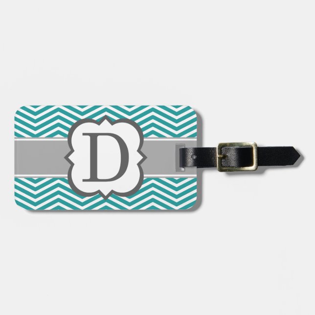 Aquamariner weißer Monogramm-Buchstabe D Zickzack Gepäckanhänger (Vorderseite horizontal)