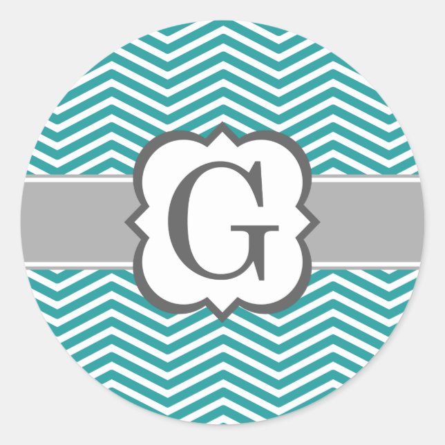 Aquamariner weißer Monogramm Buchstabe G Zickzack Runder Aufkleber (Vorderseite)