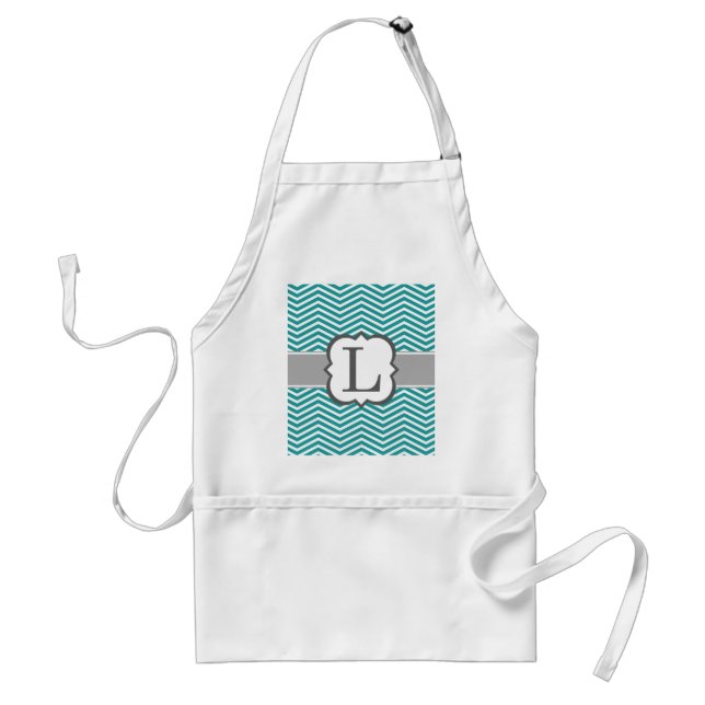 Aquamariner weißer Monogramm-Buchstabe L Zickzack Schürze (Vorne)