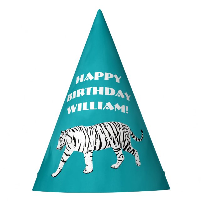 Aquamariner weißer Tiger, türkisblau Personalisier Partyhütchen (Vorderseite)