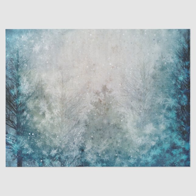 Aquamariner Winter Pine Tree Forest Decoupage Seidenpapier (Vorderseite)