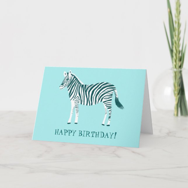 AQUAMARINER ZEBRA-CUSTOM GLÜCKLICH GEBURTSTAG KARTE (Vorderseite)