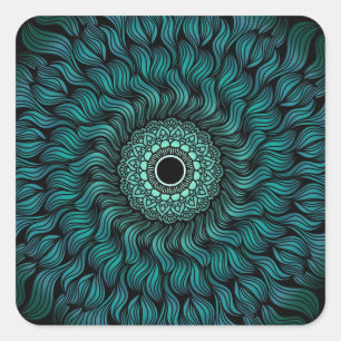 Aquamariner Zentangle/Mandala-Aufkleber Quadratischer Aufkleber