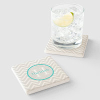 Aquamariner Zickzack Monogramm-Stone-Untersetzer