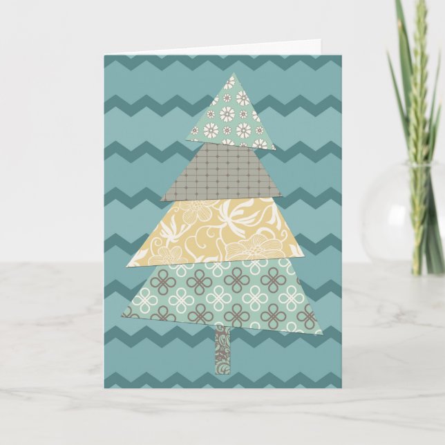 Aquamariner Zickzack Weihnachtsbaum Feiertagskarte (Vorderseite)