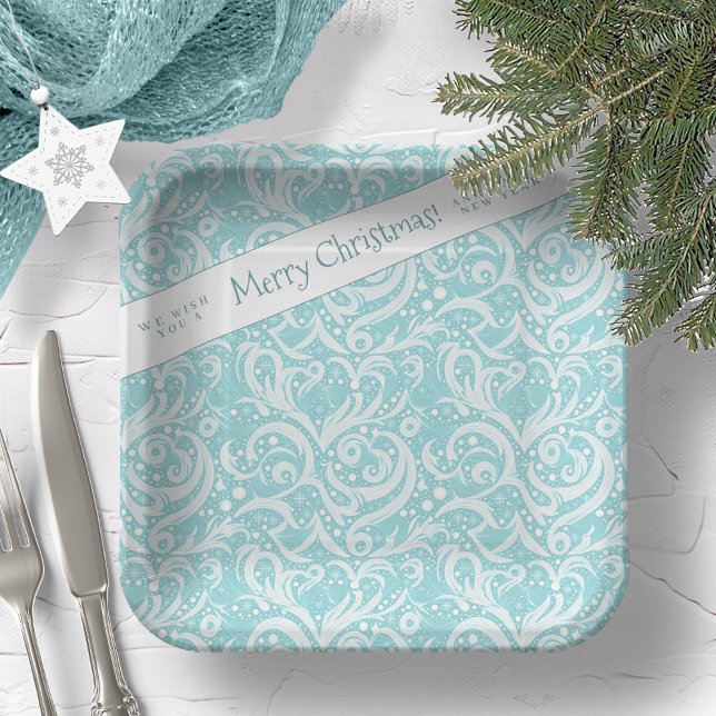 Aquamarines Abstraktes Schneeflockenmuster#10 ID10 Pappteller (Von Creator hochgeladen)