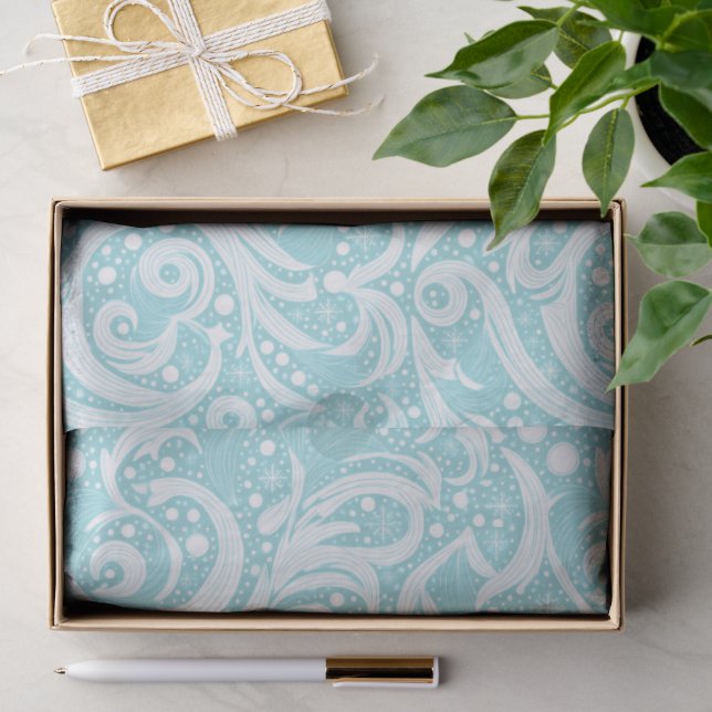 Aquamarines Abstraktes Schneeflockenmuster#10 ID10 Seidenpapier (Geschenk)