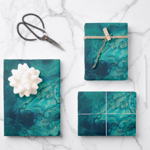 Aquamarines Acrylgießen Abstrakter Fluid Art Geschenkpapier Set