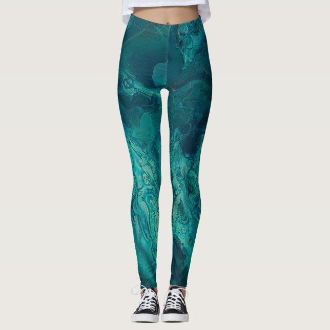 Aquamarines Acrylgießen Abstrakter Fluid Art Leggings (Vorderseite)