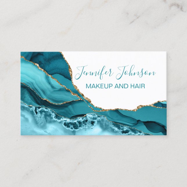 aquamarines Agieren mit eleganter Typografie Visitenkarte (Vorderseite)