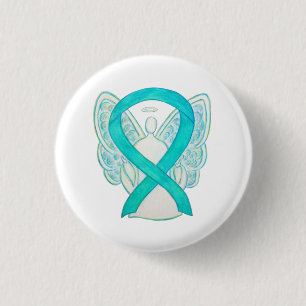 Aquamarines Angel-Bewusstsein Ribbon Art Custom La Button