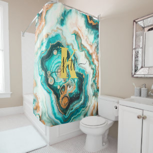 Aquamarines Aqua Agate Golden Custom Modern Monogr Duschvorhang