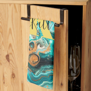 Aquamarines Aqua Agate Golden Custom Modern Monogr Geschirrtuch