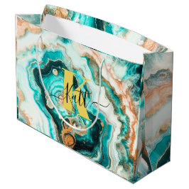 Aquamarines Aqua Agate Golden Custom Modern Monogr Große Geschenktüte