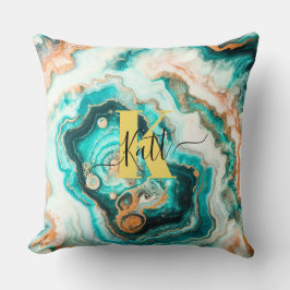 Aquamarines Aqua Agate Golden Custom Modern Monogr Kissen