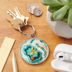 Aquamarines Aqua Agate Golden Custom Modern Monogr Schlüsselanhänger